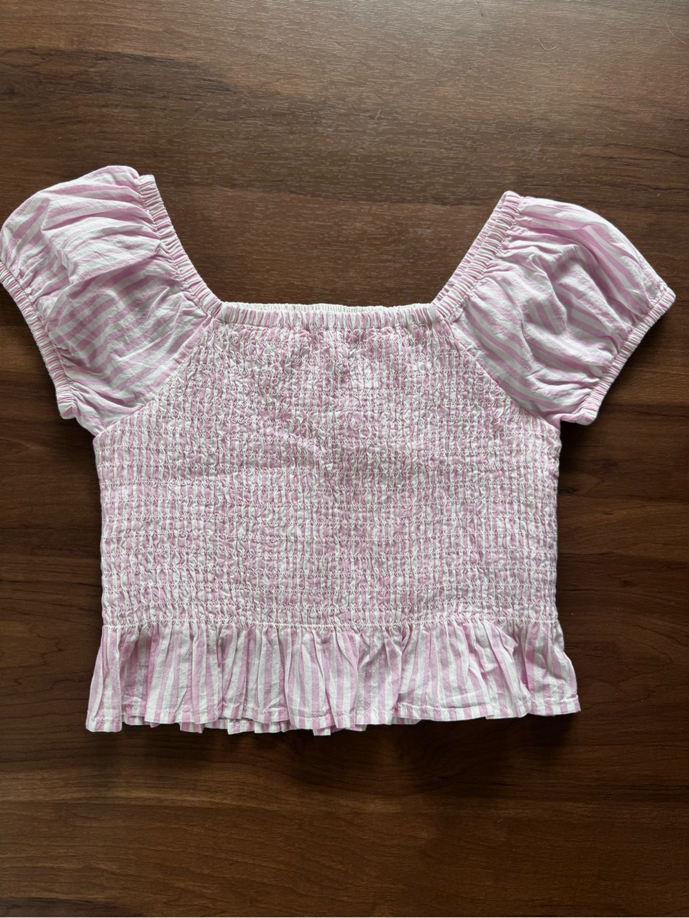 Pink Smocked Puff-Sleeve Crop Top - Girls Large